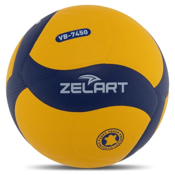 М'яч волейбольний Клеєний ZELART Indoor (PU, №5, 5 сл., клеєний) (VB-7450_Жовтий-синій)