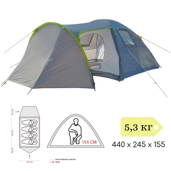 Палатка 4-х местная GreenCamp 1009-2, 2 входа (GC1009-2)