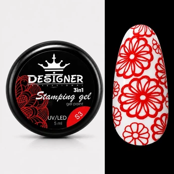 Гель-фарба Stamping Gel Paint 3в1 (червона S03) на 5 мл для стемпінгу, аеропуфінгу та розпису