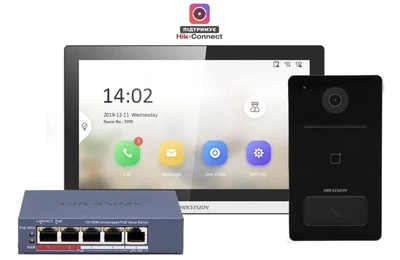 Комплект IP відеодомофонії Hikvision DS-KH6350-TE1 + DS-KV6133-WME1 + DS-3E0105P-EM