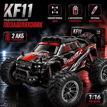 Радіокерована машинка KFPLAN KF11 1:16 4WD, монстр трак до 40 км/год, RC машина позашляховик, 2 АКБ, машинка на пульті