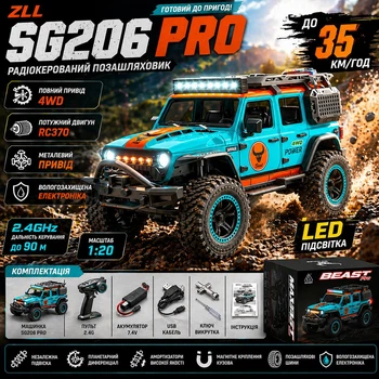 Радиоуправляемая машинка ZLL SG206 PRO 1:20 4WD, RC джип до 40 км/ч, металлический привод, внедорожник на пульте, LED подсветка