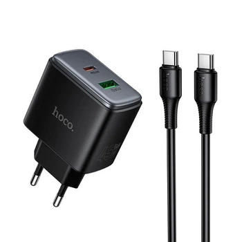 Адаптер сетевой HOCO C to C cable Upgrade charger set C158A |1USB/1Type-C, 45W/3A, PD/QC| 5195377