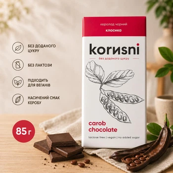 Шоколад чорний із керобу Korиsni «Класика» без доданого цукру, 85 г