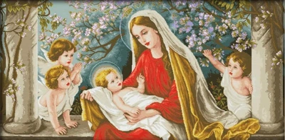 Набір алмазної мозаїки 40х70 ColorArt Ікона Діва Марія з Ісусом в яблуневому саду SS803