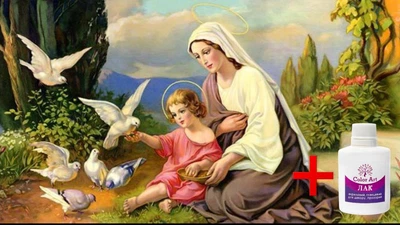 Алмазна мозаїка на підрамнику ColorArt 40x60 Богородиця і голуби + голограмні алмазики SVP1503 + Подарунок лак для покриття