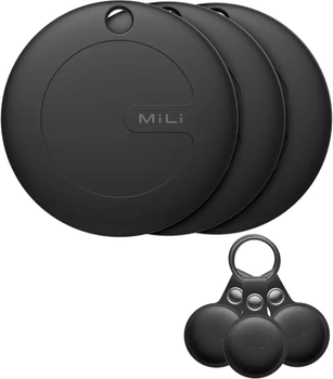 Набір Bluetooth-локалізаторів MiLi MiTag DUO для Android та Apple з чохлом 3 шт. Чорні (6938012334957)
