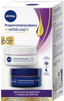 Набір для догляду за обличчям Nivea Проти зморшок + Моделюючий денний крем SPF 30 та нічний крем 65+ 2×50 мл (9005800375960)