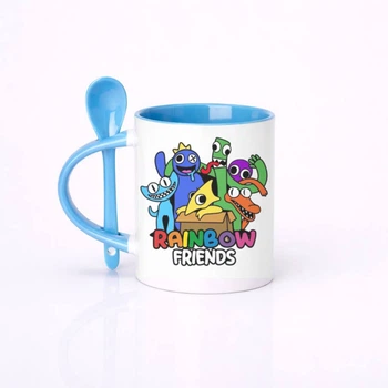 Чашка керамическая с ложкой глянцевая Rainbow Friends Радужные друзья 330 мл (РД031653)