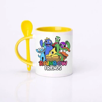 Чашка керамическая с ложкой глянцевая Rainbow Friends Радужные друзья 330 мл (РД031650)