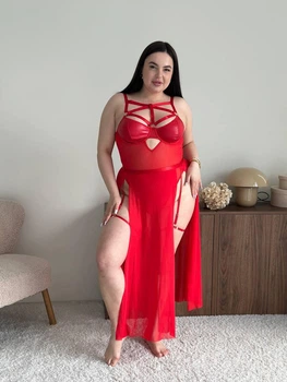 Боді з декоративними ремінцями та спідницею Plus Size, Червоний, 3XL