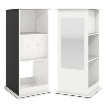 Детский вращающийся стеллаж Costway с 4 вертикальными секциями и зеркальной панелью, бело-чёрный