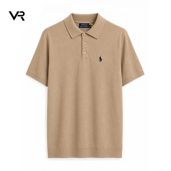 Поло чоловіче Polo Ralph Lauren М бежеве з вишивкою логотипа, трикотажна футболка поло преміум якості, короткий рукав, Casual