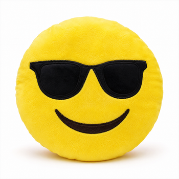 Декоративна подушка Emoji "Крутий смайлик" 30 см, кругла, м'яка, плюшева.