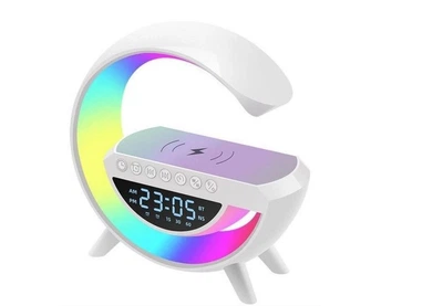 Колонка портативная с часами Smart BT-3401 беспроводная зарядка Bluetooth LED белый