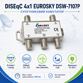Спутниковый коммутатор DiSEqC 4х1 Eurosky DSW-7107P