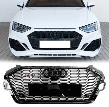 Решетка радиатора Audi A4 B9 2020-2024 стиль RS4 черный глянец