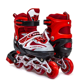 Детские роликовые коньки раздвижные 28-33 с тормозом алюминий красные Scale Sports MC-5836