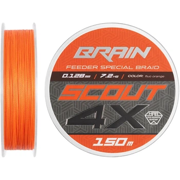 Шнур Brain Scout 4X 150m (fluoro Orange) 0.128mm 7.2kg