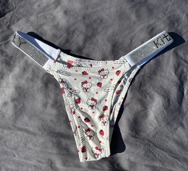 Трусики женские Hello Kitty белые со стразами Victoria's Secret, трусики бикини белого цвета Хэллоу Китти со стразами, S/M
