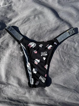 Трусики жіночі Hello Kitty чорні зі стразами Victoria's Secret, трусики бікіні чорного кольору Хеллоу Кітті зі стразами, XS/S