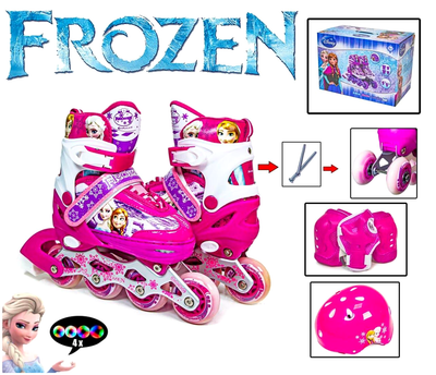Набор роликов с защитой 35-38 для девочек с подсветкой COMBO DISNEY FROZEN MC-7009