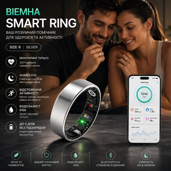 Смарт-кільце BIEMHA Smart Ring Size 7 Silver, iOS Android, IP68, сон, пульс, активність