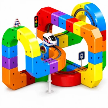 3D-трек-конструктор с поездом Cube Track, 81 деталь, едет вверх ногами, аккумулятор, подсветка, USB, 8 присосок