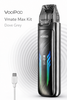 Pod система Voopoo Vmate Max Dove Grey ВуПу Вмэйт Под система электронная сигарета 1200 мАч Дав Грей 30 Вт и 3.0 Ом дисплей с LED-подсветкой серая