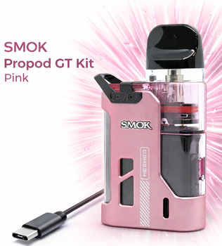 Pod-система Smok Propod GT KIT Pink многоразовая электронка Смок Пропод 700 мАч LED-лента вейп до 22 Вт верхняя заправка 2 мл розовая