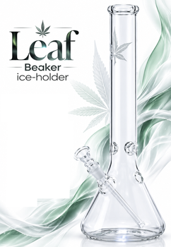 Бонг стеклянный Leaf Beaker Лиф Бикер 35 см 1 литр бульбуляторс турбо кикером и шипами для льда и функцией ice-holder