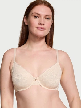 Бюстгальтер с косточками кружевной Victoria's Secret 670412341 36D Бежевый (1160279107)