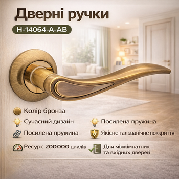 Ручки дверні міжкімнатні H-14064-A-AB бронза