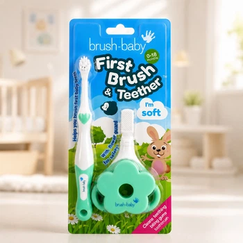 Набір Brush-Baby The FirstBrush & Teether Set: перша зубна щітка та гризунець-прорізувач (від 0 до 18 місяців)