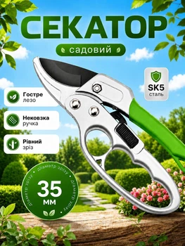 Садовый секатор с храповым механизмом, срезом 35 мм и лезвием из стали SK5, для обрезки деревьев, кустов, винограда и толстых веток