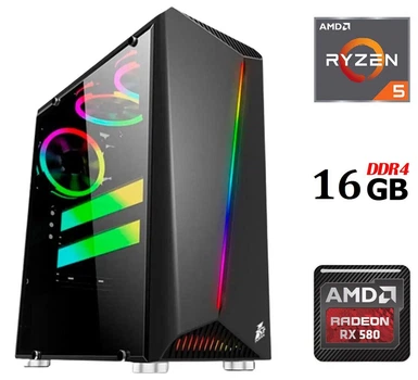 Игровой ПК Dtop Gaming R558 Tower / AMD Ryzen 5 5500 (6 (12) ядер по 3.6 - 4.2 GHz) / 16 GB DDR4 / 480 GB SSD / AMD Radeon RX 580, 8 GB GDDR5, 256-bit / 500W