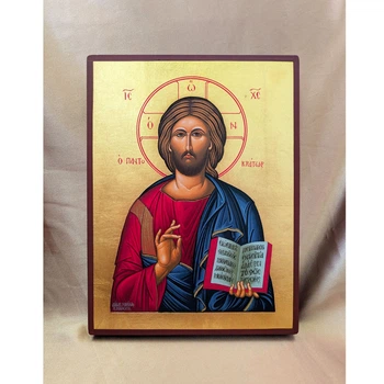 Писаная греческая Икона Пантократора Иисуса Христа 19×26 см