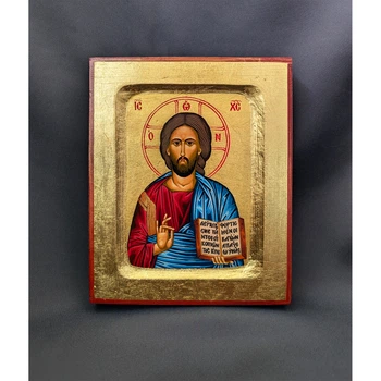 Писаная греческая икона Иисуса Христа Спасителя 13,5×16,5 см