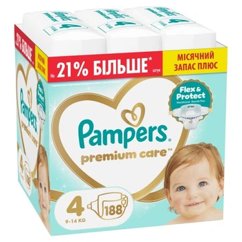 Подгузники Pampers Premium Care Розмір 4 (9-14 кг) 188 шт (8006530223829) Pampers 8006530223829 1054562