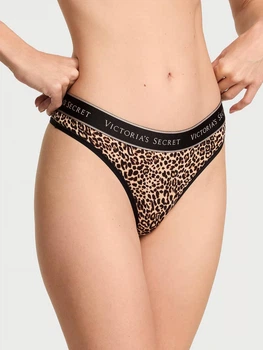 Жіночі трусики стрінги Victoria's Secret Exploded Logo Cotton Thong Panty S (Леопард)