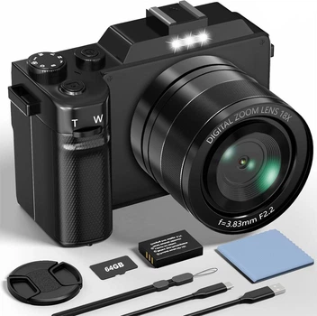 Цифровой фотоаппарат LONGYI 5K 64МП с WiFi, автофокусом, картой 64ГБ, экран 3" Черный