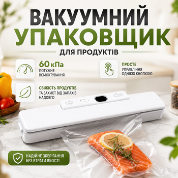 Вакуумный упаковщик для продуктов Gemac 60 кПа, вакууматор с запаянием, белый