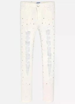 Джинсы для девочки Mayoral Skinny Fit белые со стразами 162 см 6508