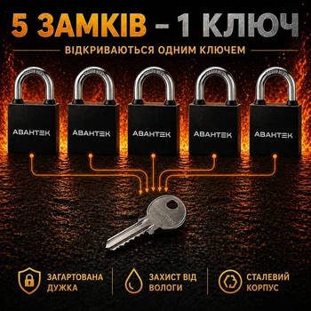 Набір навісних замків 5 замків під 1 ключ Авантек ВС-2950