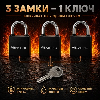 Набор навесных замков 3 замка под 1 ключ Авантек ВС-2950