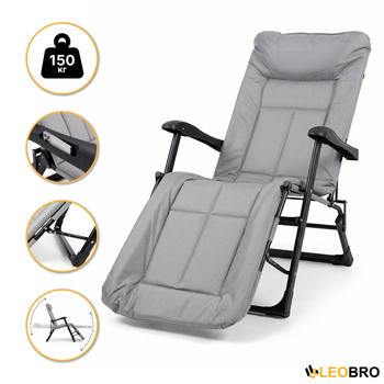 Раскладное кресло кровать со встроенным матрасом LEOBRO Grey LB-FCB-G3-GRY 178 х 66 х 98 см, с регулировкой спинки, серое