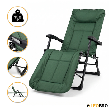 Раскладное кресло кровать со встроенным матрасом LEOBRO Green LB-FCB-G3-GRN 178х66х98см, с регулировкой спинки, зеленое