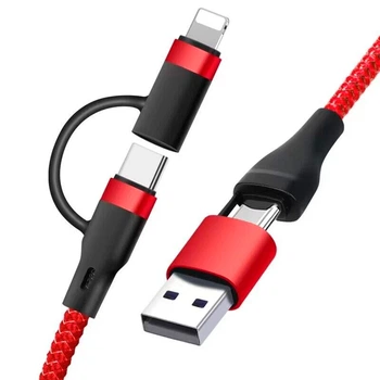 Кабель Type-C to Type-C з перехідниками USB + Lightning / 4 в 1 / QC3.0 PD / 60W / 1м Червоний