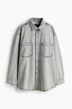 Джинсовая куртка-рубашка оверсайз H&M 1204761013c68 XS серая (100014000)