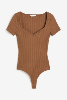 Боді-топ у рубчик H&M 1171542004c68 XS коричневий (100014094)